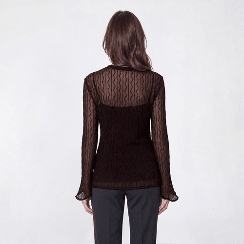 Womens Fair Haven Long Sleeve Solid Textured Mesh Blouse