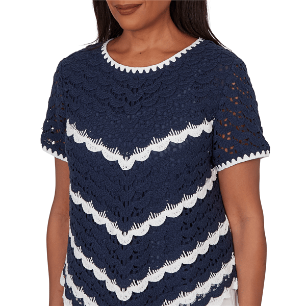 Womens Alfred Dunner Port Side Scallop Chevron Crochet Sweater