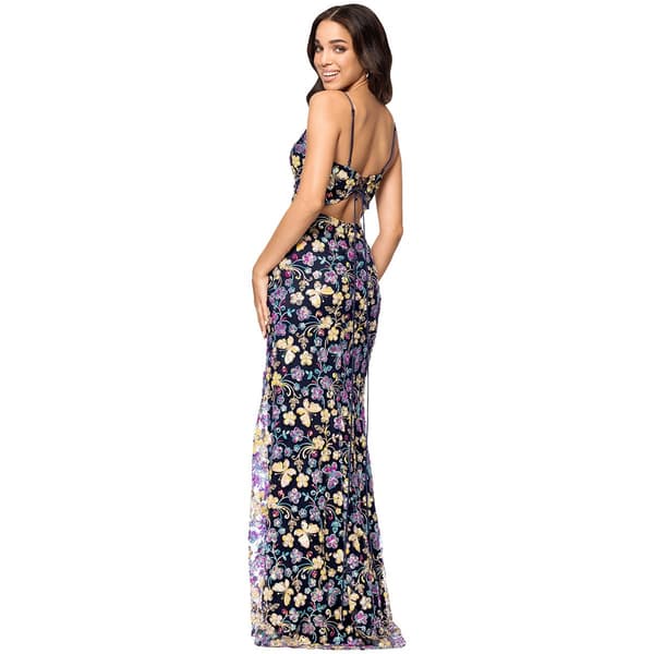 Juniors Blondie Nites Butterfly Sequin Lace-Up Back Sheath Dress