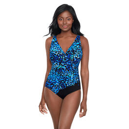 Womens Great Lengths Petals Ruched Surplice One Piece Swimsuit