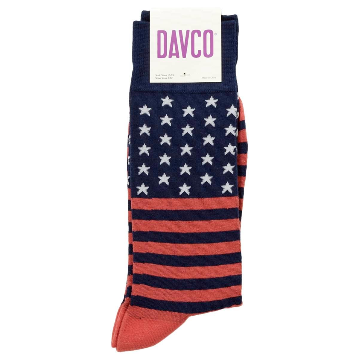 Mens Davco® American Flag Novelty Crew Socks