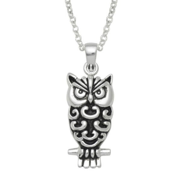 Marsala Fine Silver Plated Owl Pendant Necklace - image 