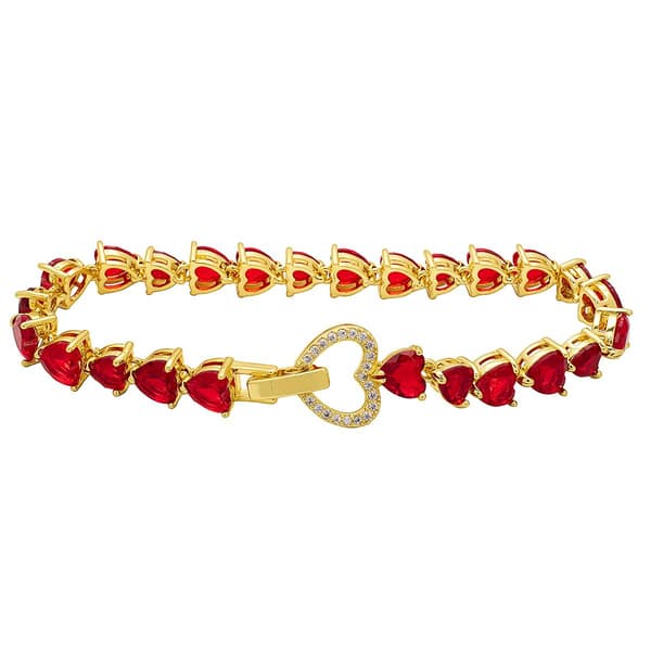 14kt. Gold Plated & Red CZ Heart Tennis Bracelet - image 