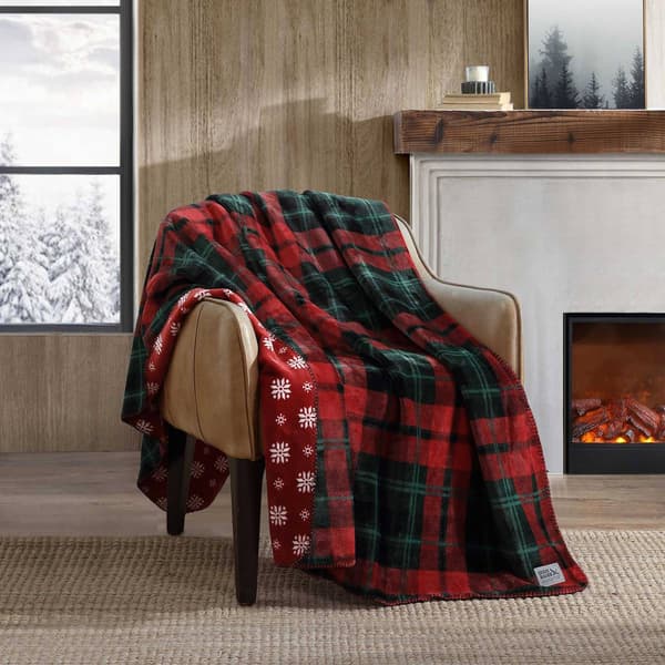 Eddie Bauer Trailhead Plaid Snowflake Reversible Throw