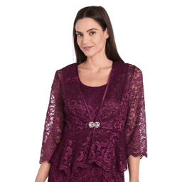 Womens R&M Richards Long Glitter Lace Jacket Dress