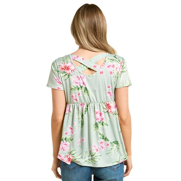 Womens Due Time Short Sleeve Floral Crossback Maternity Top- Sage - image 