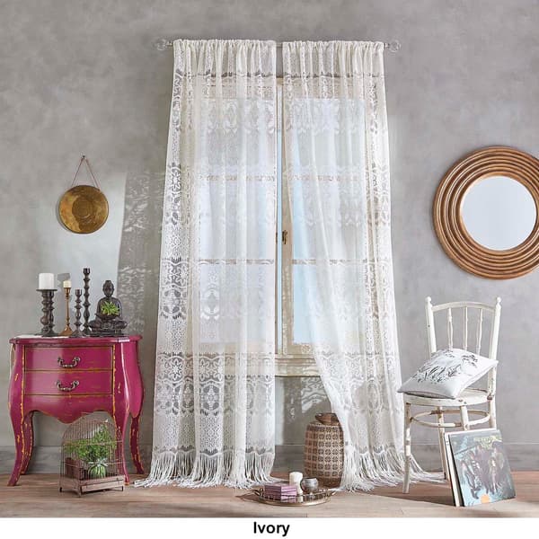 Boho Lace Pole Top Rod Pocket Sheer Panel Curtain