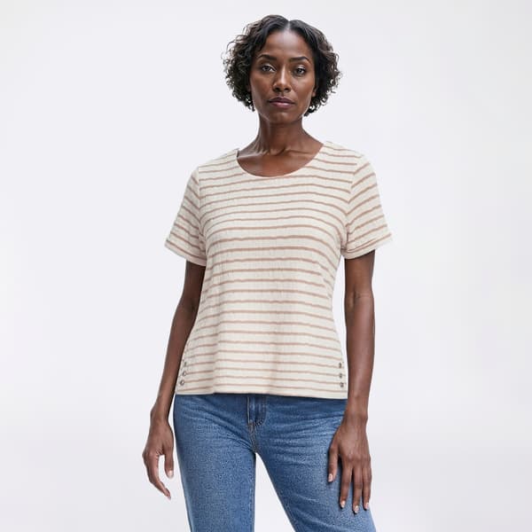 Womens Napa Valley Short Sleeve Stripe Jacquard Blouse