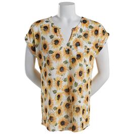 Womens Architect&#40;R&#41; Sunflower Short Sleeve Print Poly Linen Tee