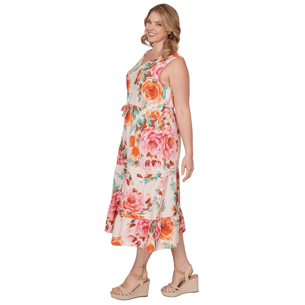 Plus Size Ruby Rd. Renaissance Romance V Neck Floral Midi Dress