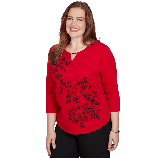 Petites Alfred Dunner Dinner Theater Black And Red Floral Embell