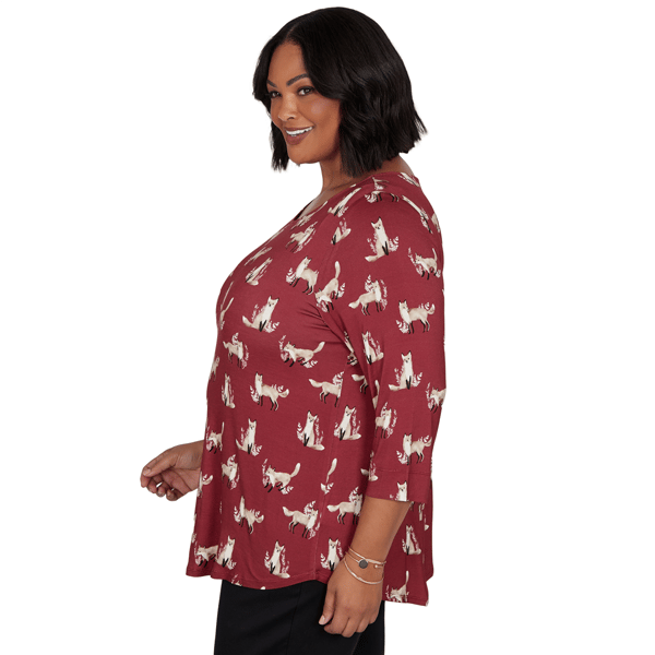 Plus Size Emaline Key Items 3/4 Sleeve All Over Fox Tee