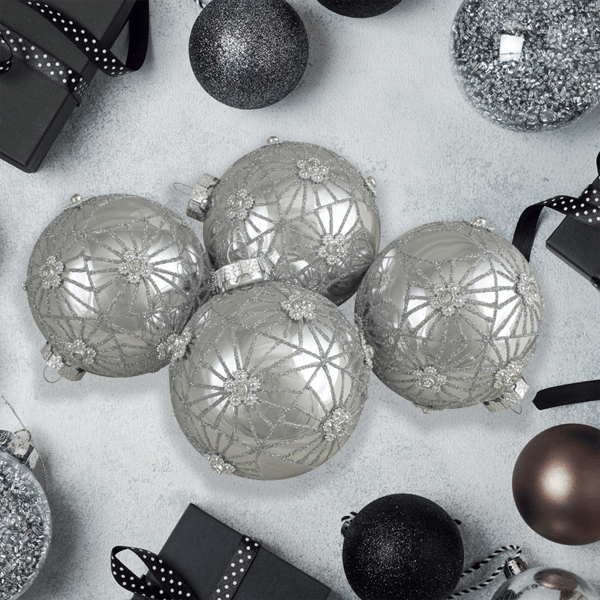 Northlight 4ct. Glittered Floral Christmas Glass Ball Ornaments