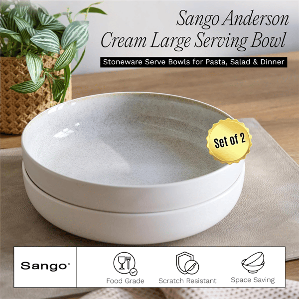 Sango Anderson Cream 10in. Large Ceramic Serving Bowl - Set of 2