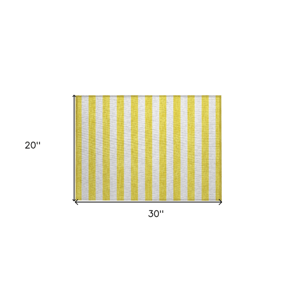 HomeRoots Yellow & White Striped Washable Indoor Outdoor Accent