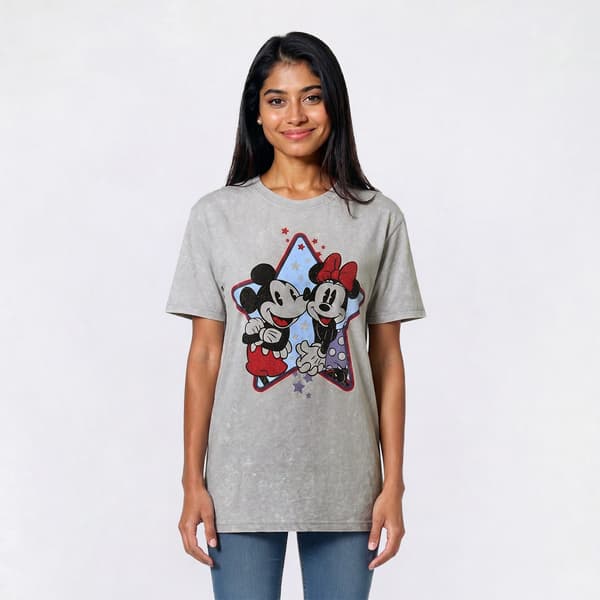 Juniors Freeze Mickey & Minnie Mineral Wash Americana Tee - image 