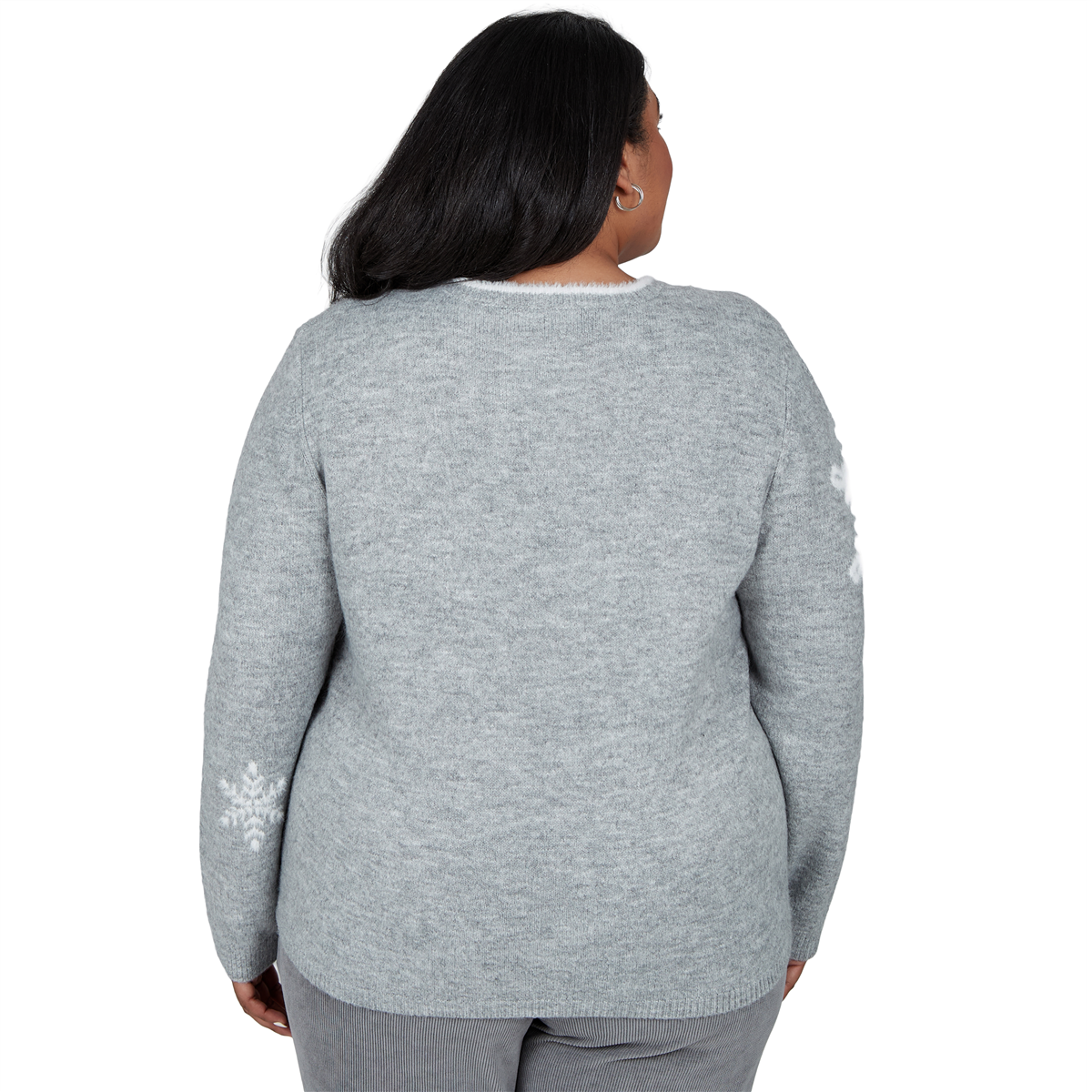 Plus Size Alfred Dunner Vail Snowflake Pearl Heathered Sweater