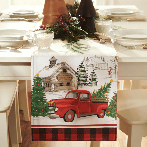 Threadmade Vintage Christmas Tree Farm Holiday Table Runner