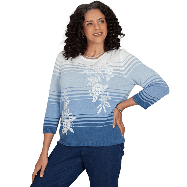 Womens Alfred Dunner Tuscany Ombre Stripe Floral Sweater