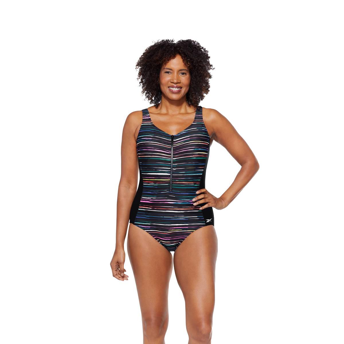 Womens Reebok Shallow End Sporty Zipper One Piece Swimsuit
