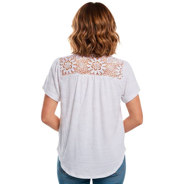 Womens Thomas & Olivia Short Sleeve Button Front Lace Yoke Blouse
