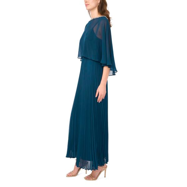 Womens MSK Pleated Evening Gown with Embellished Chiffon Overlay