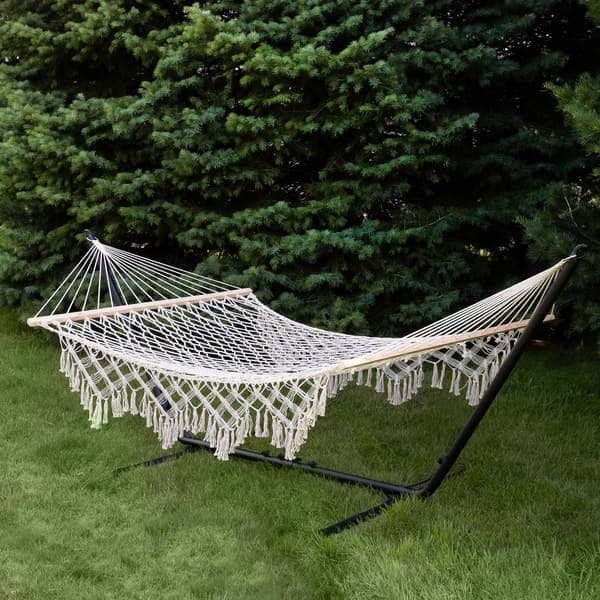 Northlight Seasonal Lattice Macrame Rope Hammock with Wooden Bars