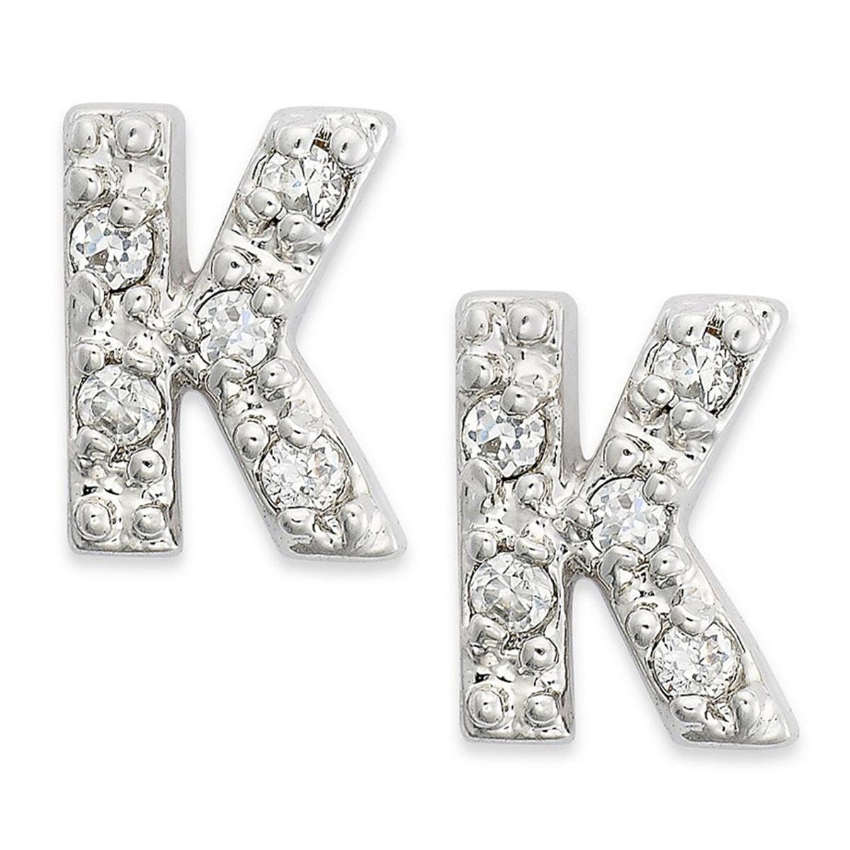 Sterling Silver CZ K Initial Stud Earrings