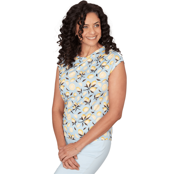 Petite Emaline Key Items Cap Sleeve All Over Lemon Blouse