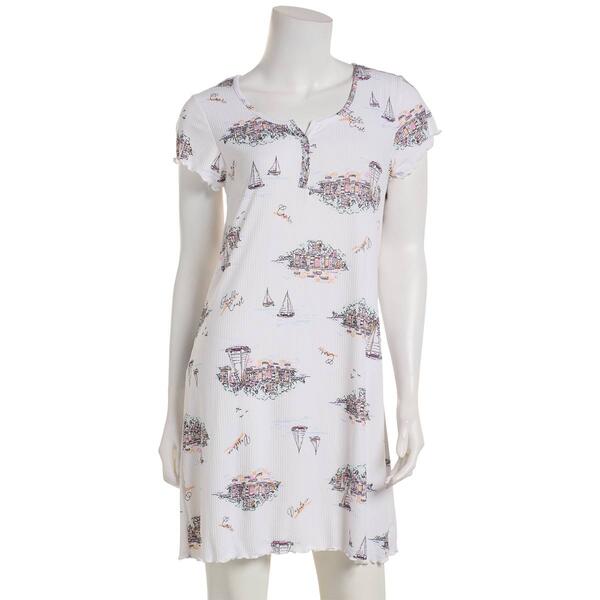 Womens Laura Ashley Short Sleeve Rib Sailboat Nightshirt - image 