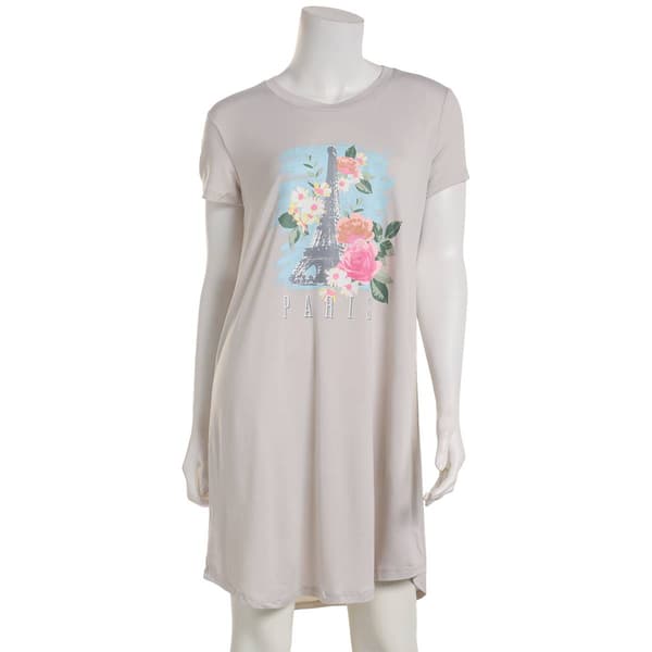 Plus Size Jaclyn Short Sleeve Paris Floral Screen Nightshirt