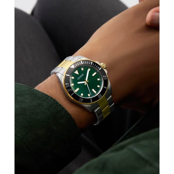 Mens Guess Two-Tone Green Sunray Dial Watch - GW0968G4