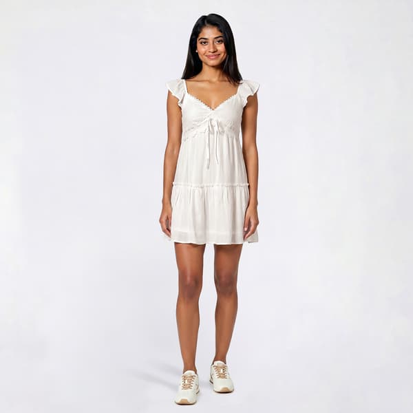 Juniors Trixxi Stripe Lace Trim Flutter Sleeve Skater Dress - image 