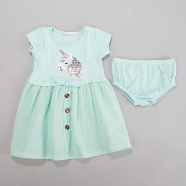 Baby Girl &#40;12-24M&#41; Young Hearts 3pc. Unicorn Dress w/ Headband - image 