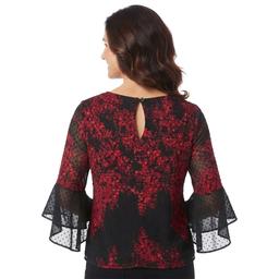 Womens Kasper 3/4 Ruffle Sleeve Textured Leaf Blouse
