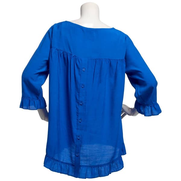 Petite Multiples 3/4 Sleeve Scoop Neck Ruffle Trim Blouse