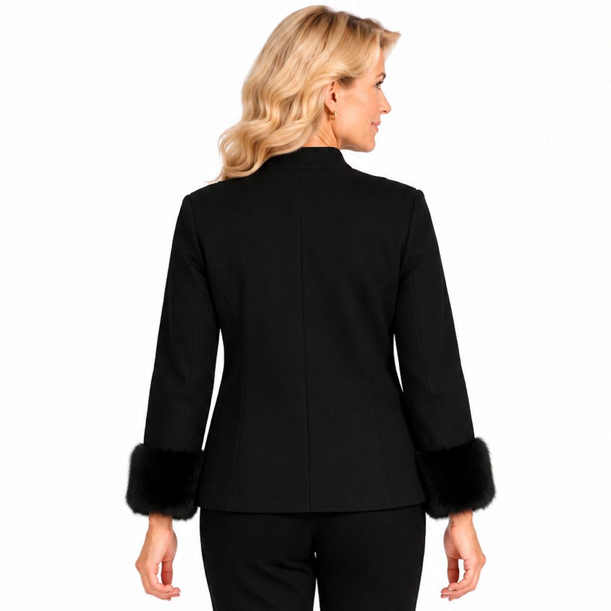 Petite Multiples Faux Fur Cuff Sleeve Ponte Jacket