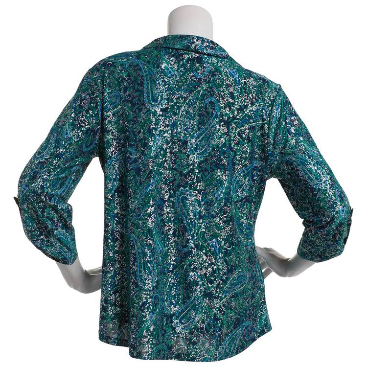 Womens Emily Daniels 3/4 Sleeve Foil Paisley Button Down