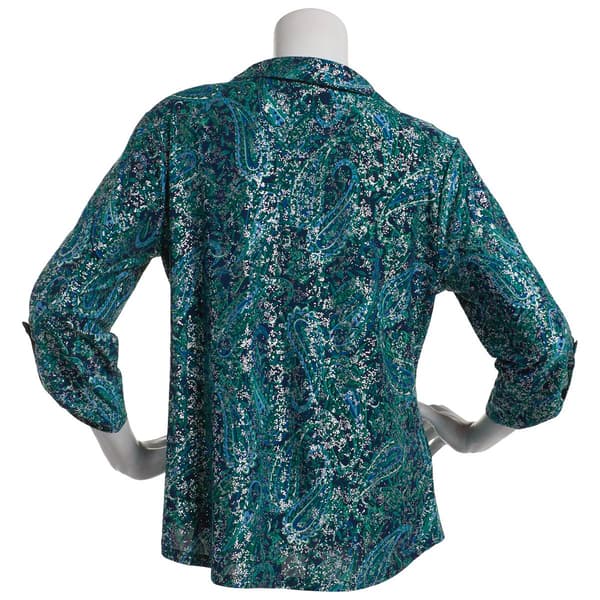 Womens Emily Daniels 3/4 Sleeve Foil Paisley Button Down