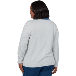 Plus Size Alfred Dunner Ann Arbor Denim Trim Rhinestone Cardigan