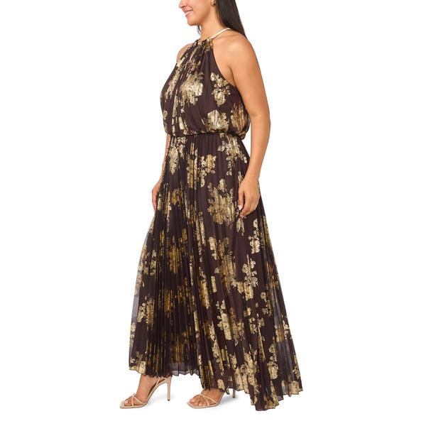 Plus Size MSK Sleeveless Halter Neck Pleated Foil Maxi Dress