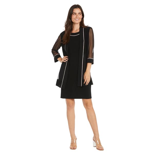 Womens R&M Richards Long Sleeve Sheer Sleeve Trim Jacket Dress