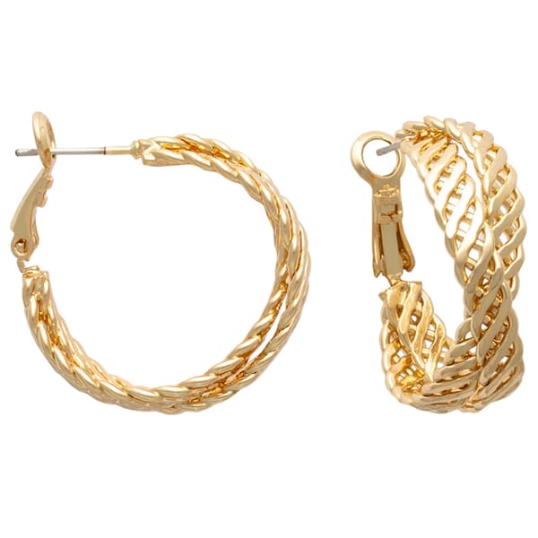 Freedom Nickel-Free Basket Weave Gold-Tone Hoop Earrings - image 