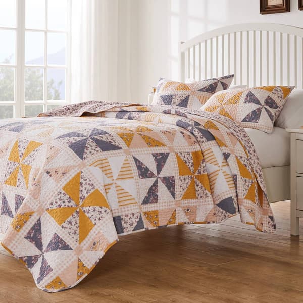 Greenland Home Fashions(tm) Pinwheel & Posey Reversible Quilt Set - image 