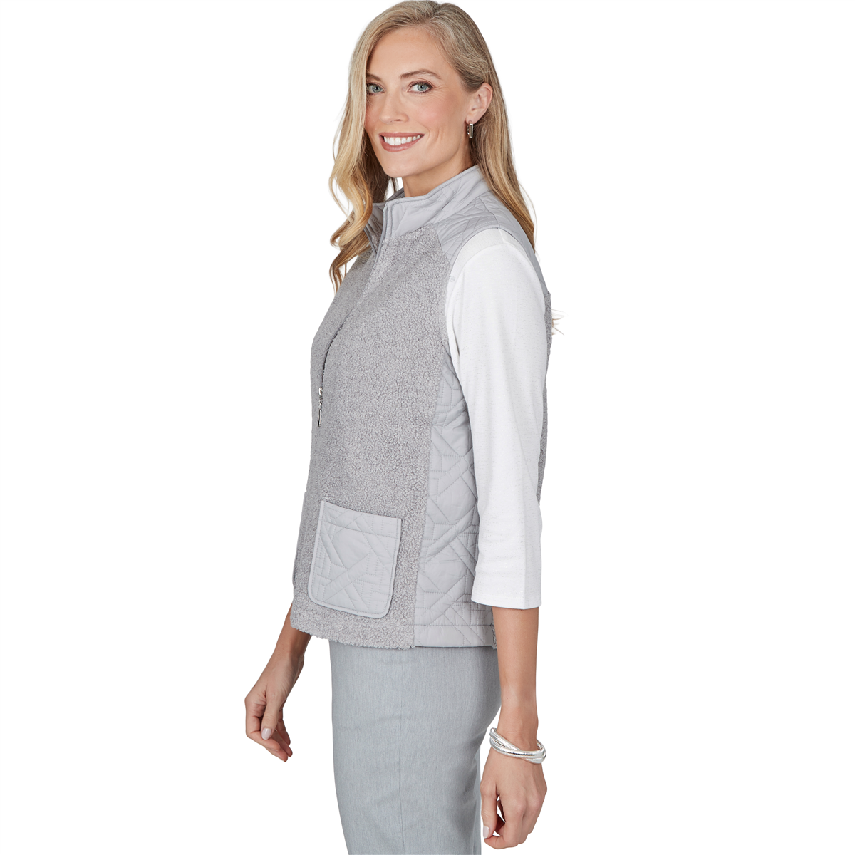 Womens Alfred Dunner Vail Sherpa Quilted Zip-Front Vest
