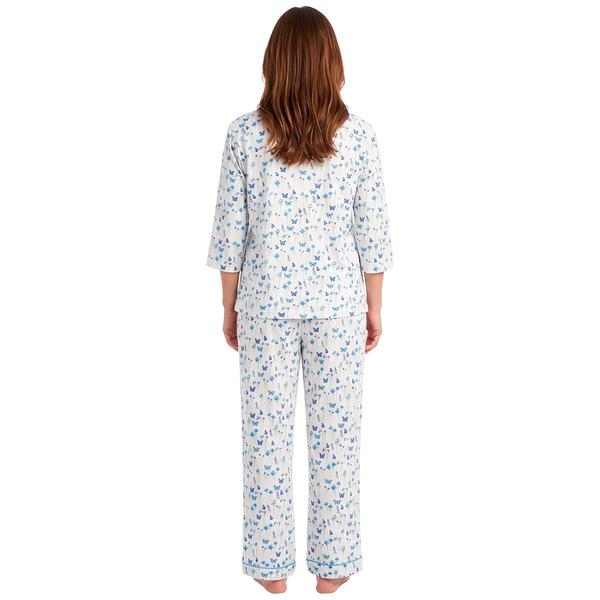 Petite White Orchid Cloud Knit Butterfly Garden Long Leg Pajama