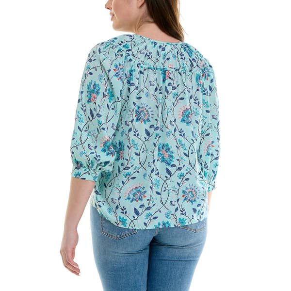 Womens Zac & Rachel 3/4 Sleeve Keyhole Neck Floral Vine Blouse
