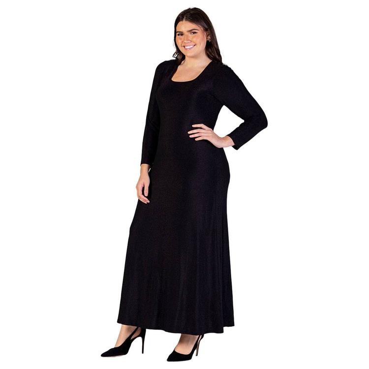 Plus Size 24/7 Comfort Apparel Long Sleeve Shimmery Maxi Dress