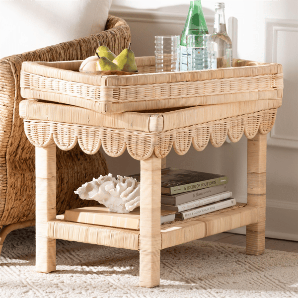 bali & pari Weyman Scalloped Rattan End Table with Tray Top