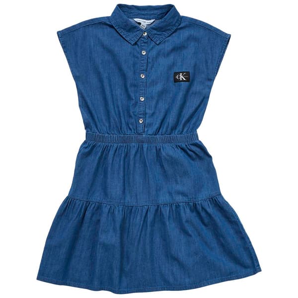 Girls &#40;7-16&#41; Calvin Klein Tiered Shirtdress - Medium Chambray - image 